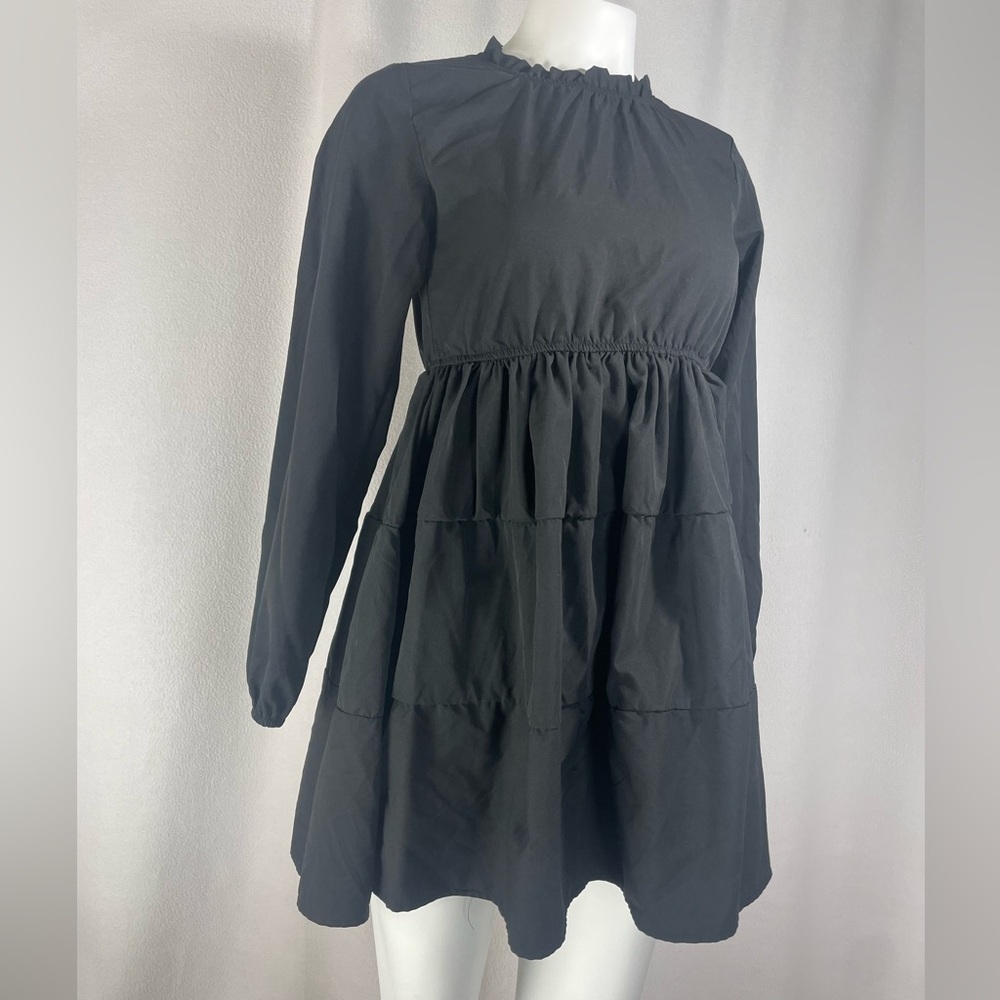 Boohoo Black Tiered Long Sleeve Dress